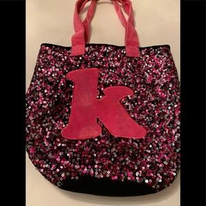 Sequin Justice Bag With Letter K in Pink and Black